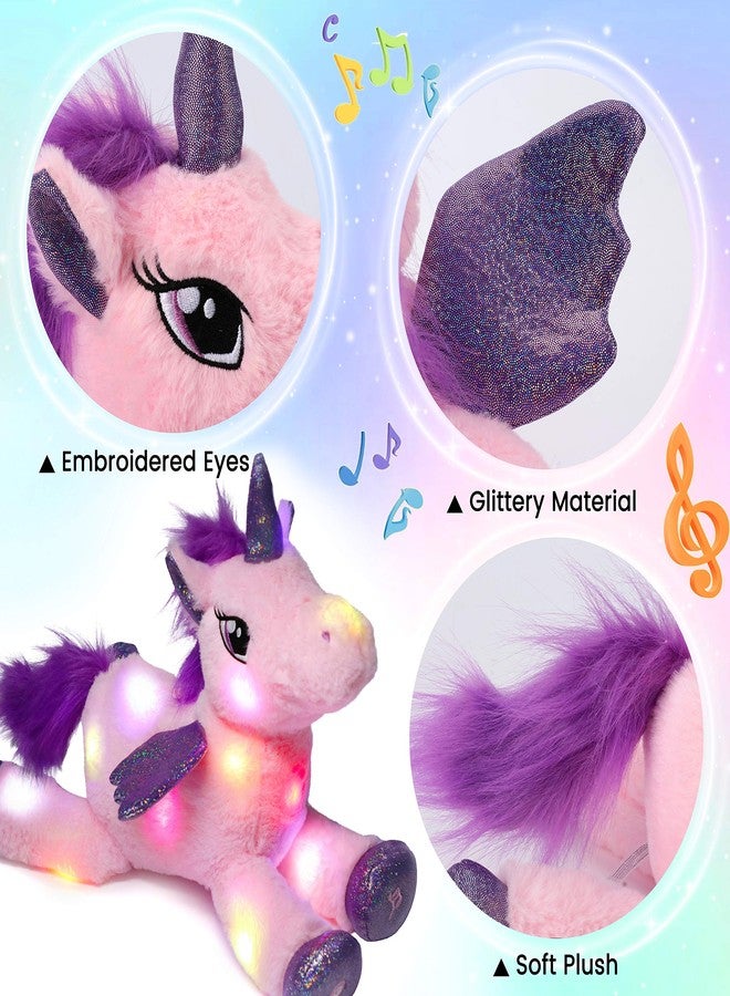 Hopearl LED Musical Stuffed Unicorn Light up Singing Plush Toy Adjustable Volume Lullaby Animated Soothe Birthday Festival for Kids Toddler Girls, Pink, 16'' - Image 5
